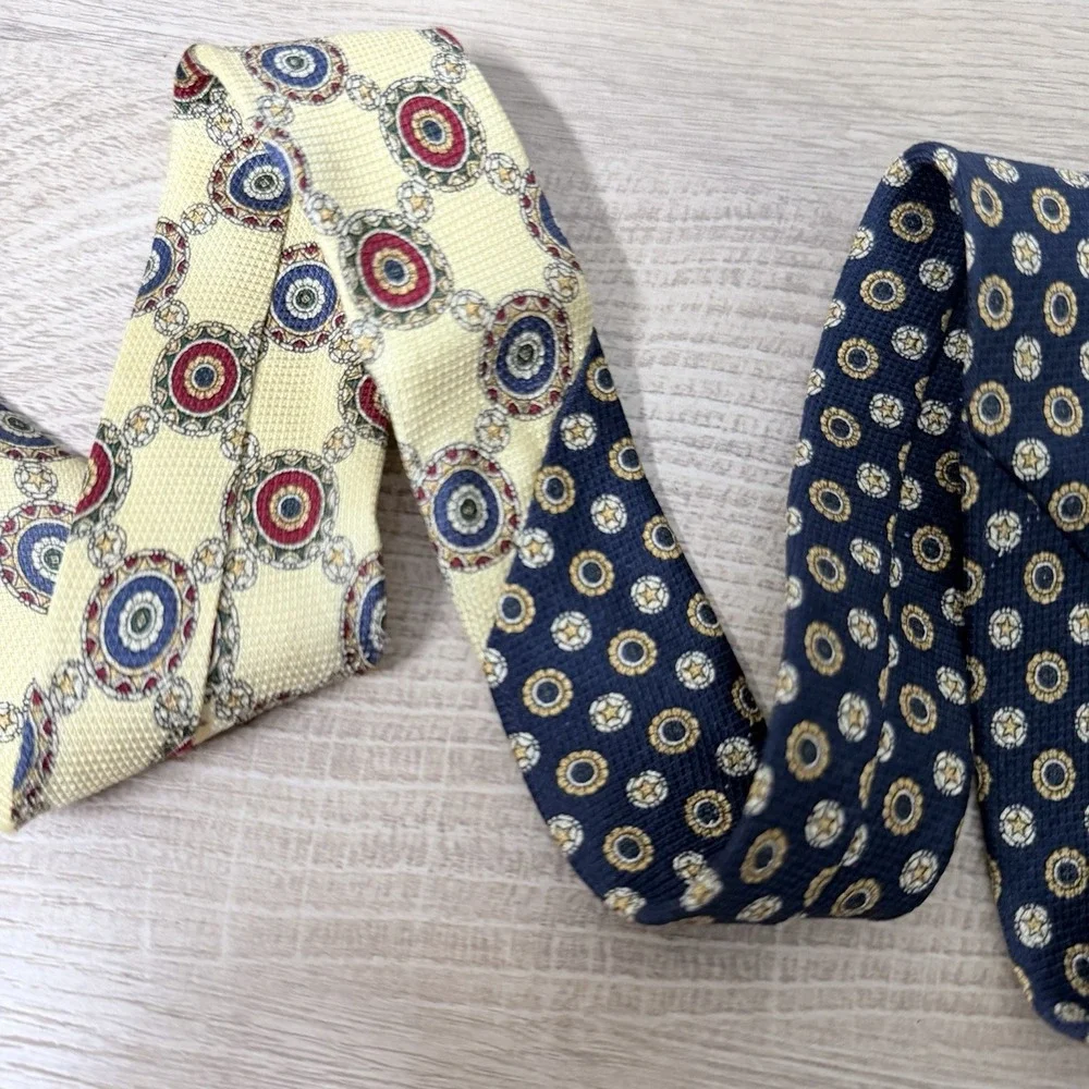 Tommy‎ Hilfiger Geometric Medallion Print Tie Yellow Blue Red Designer Vintage